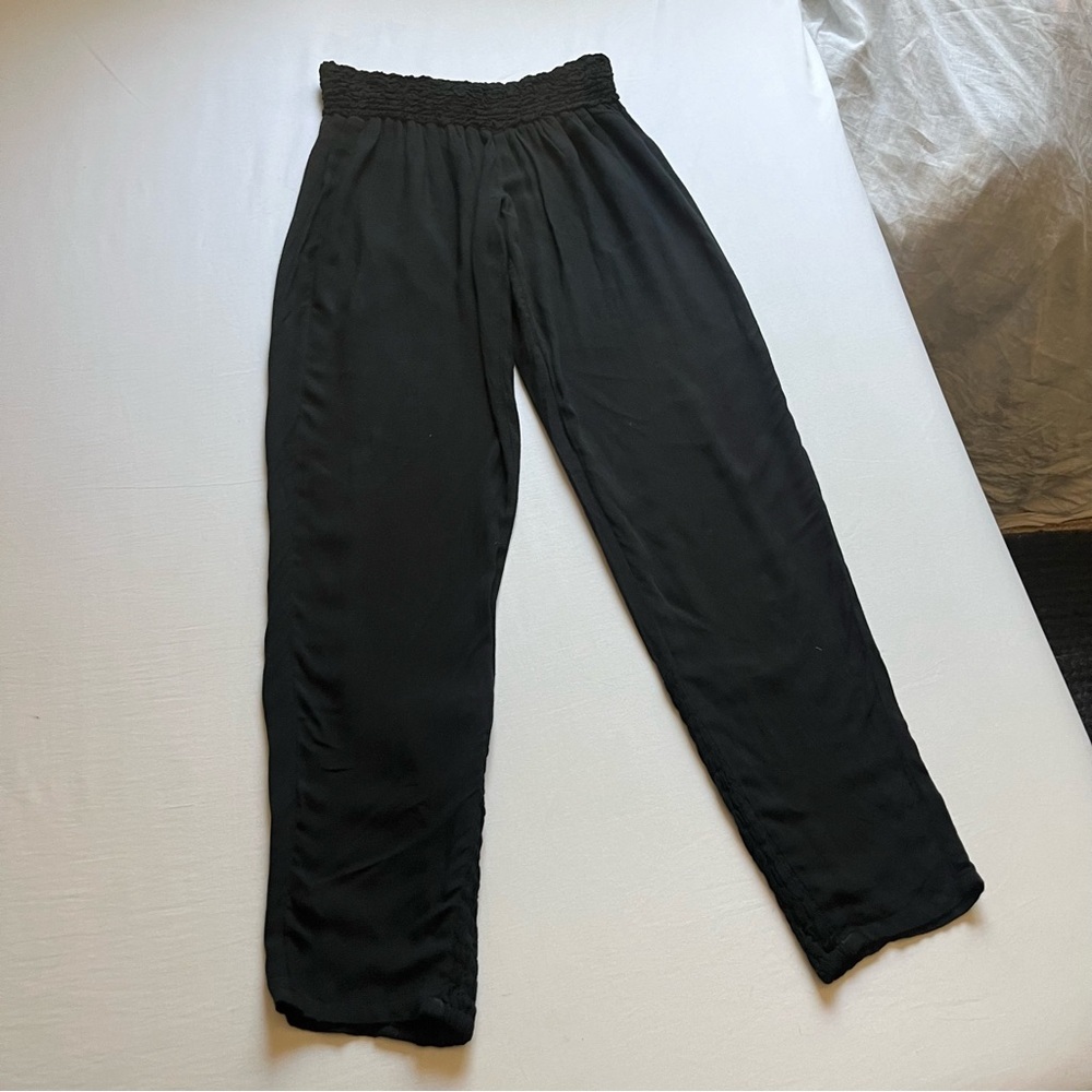 KHUSH black sheer low rise smocked waist tapered slim leg cropped‎ pants